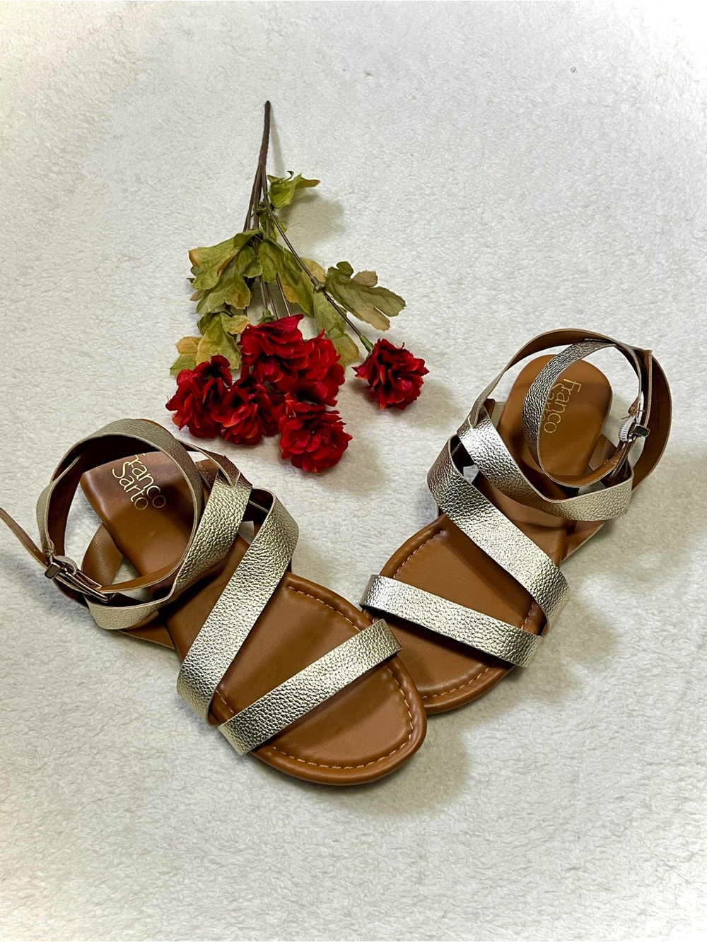 Franco Sarto Gauge Gold Metallic Strappy Sandal- Size 8.5